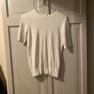 Zara white shirt sleeve knit top with gold buttons on back